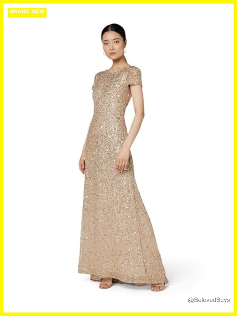 Sequin Evening Gown Scoop Back Short Sleeve Formal Dress